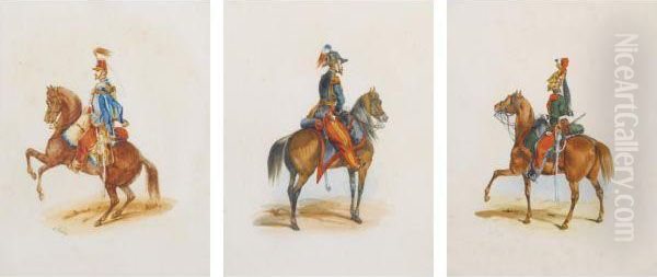 Mounted French Military Officers: 30 Works Oil Painting by Orlando Norie