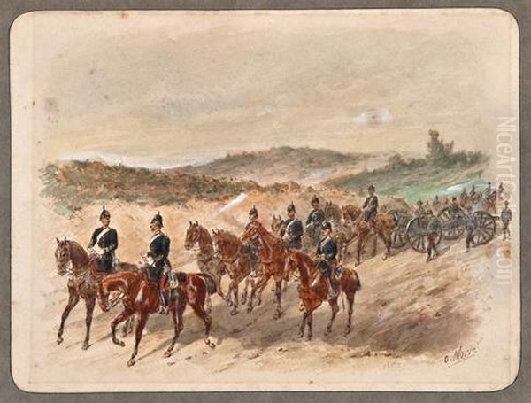 Artillery Regiment On Manoeuvres Oil Painting by Orlando Norie