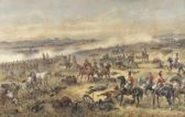 Battle Of Waterloo Oil Painting by Orlando Norie