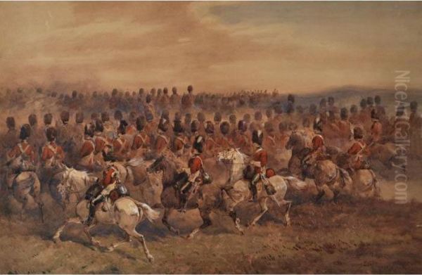 2nd Dragoons, Royal Scots Greys: Dawn On Chobham Common Oil Painting by Orlando Norie