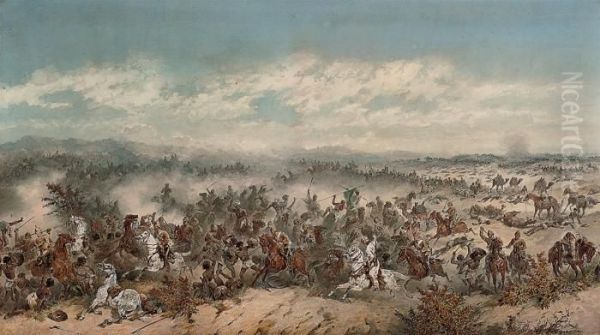 The Charge Of The 10th Hussars At The Battle Of El Teb Oil Painting by Orlando Norie