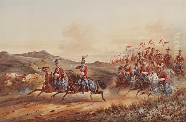 Cavalry Advancing Oil Painting by Orlando Norie