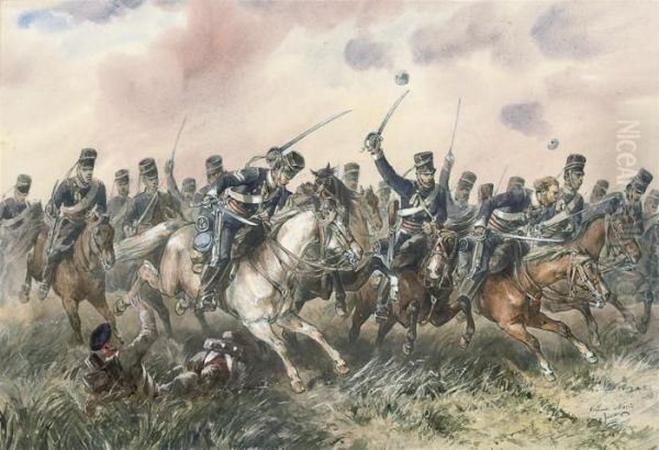 The Charge Of The Light Cavalry At Balaclava Oil Painting by Orlando Norie