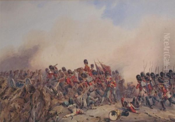 Battle Scene In The Crimean War Oil Painting by Orlando Norie