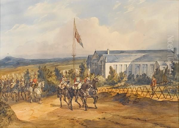 The Queen's Life Guards Outside The Royalpavilion, Aldershot Oil Painting by Orlando Norie