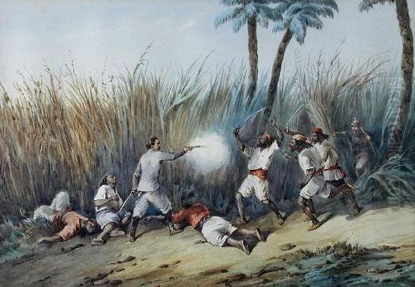 Therifle Brigade Skirmishing Taking The Gravel Pits Before Sebastapol Oil Painting by Orlando Norie