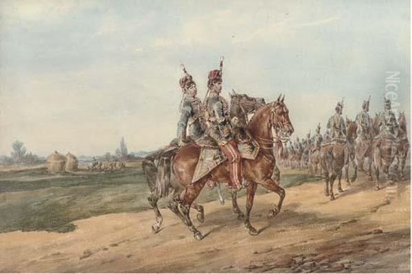 Lieut. Robert Dinmore Napier With Brother Officers Of The 11th Hussars (1856-1859) Oil Painting by Orlando Norie