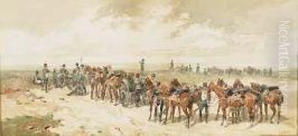 Unit Of The Royal Horse Artillery Preparing For Battle Oil Painting by Orlando Norie