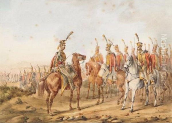 Napoleon's Cavalry On Various Campaigns Oil Painting by Orlando Norie