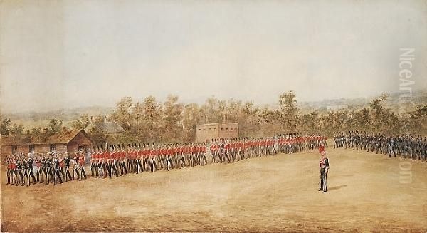 A Parade Of Cavalry Of Various 
Regiments Marching Under The Watchful Eye Of A Lance Officer Oil Painting by Orlando Norie