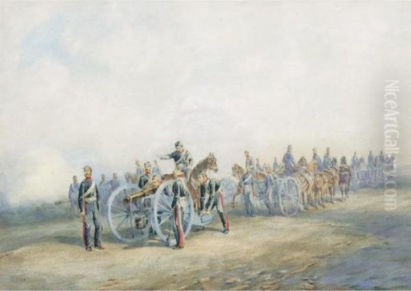 The Royal Artillery At Firing Practice Oil Painting by Orlando Norie