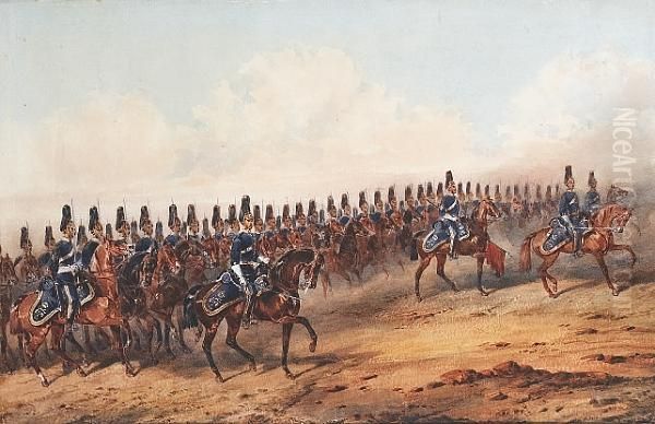 The 6th Dragoon Guards (carabiniers) On Manoeuvres Oil Painting by Orlando Norie