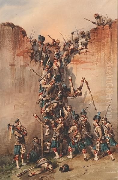 The 93rd Sutherland Highlanders Storming The Walls Of Begum Kothi Oil Painting by Orlando Norie