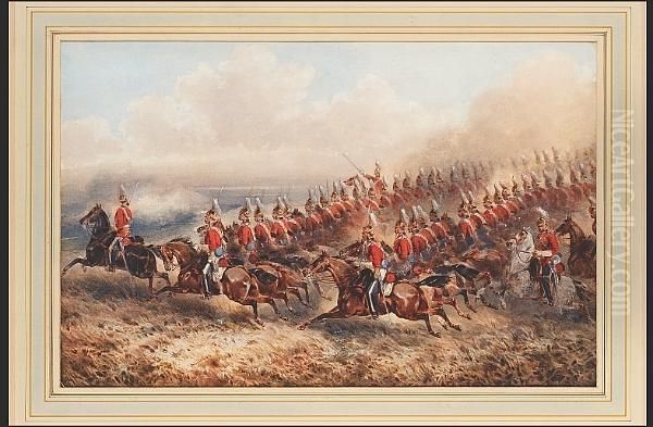 The 4th Royal Irish Dragoon Guards Charging Oil Painting by Orlando Norie