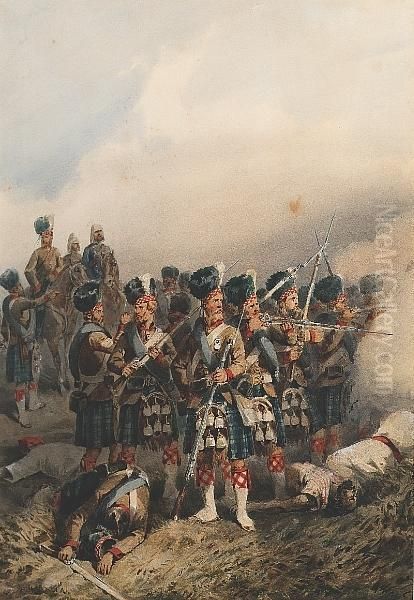 The 93rd Sutherland Highlanders Engaging The Enemy Oil Painting by Orlando Norie