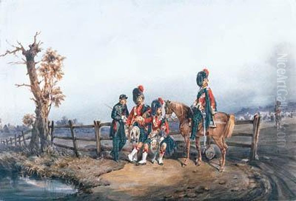 Major F.e.h. Farquharson V.c. 
And A Group Of Officers From The 42ndroyal Highlanders Black Watch Oil Painting by Orlando Norie