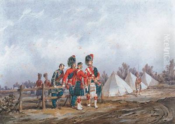 Field Officers Of The 42nd Royal Highlanders At Camp Oil Painting by Orlando Norie