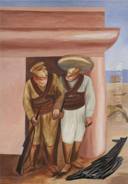 Mexican Soldiers Oil Painting by Jose Clemente Orozco