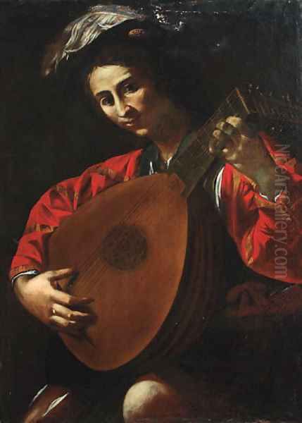 A luteplayer Oil Painting by Jean de Boulogne Valentin