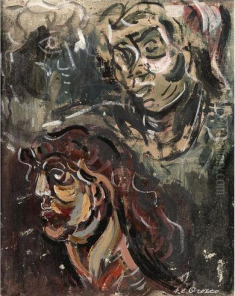 Tres Cabezas Oil Painting by Jose Clemente Orozco