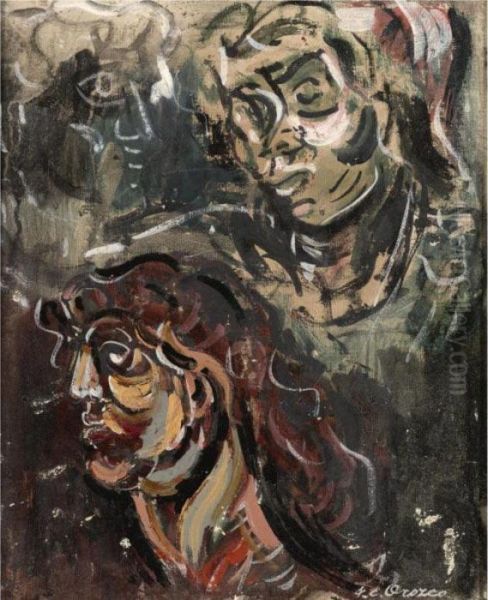 Tres Cabezas Oil Painting by Jose Clemente Orozco