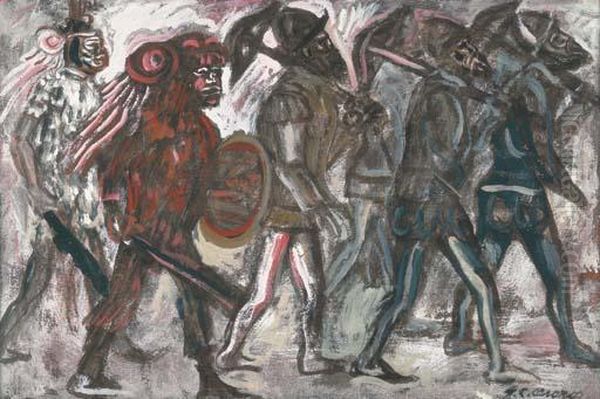 Guerreros, Espanoles E Indios (de La Serie Los Teules) Oil Painting by Jose Clemente Orozco