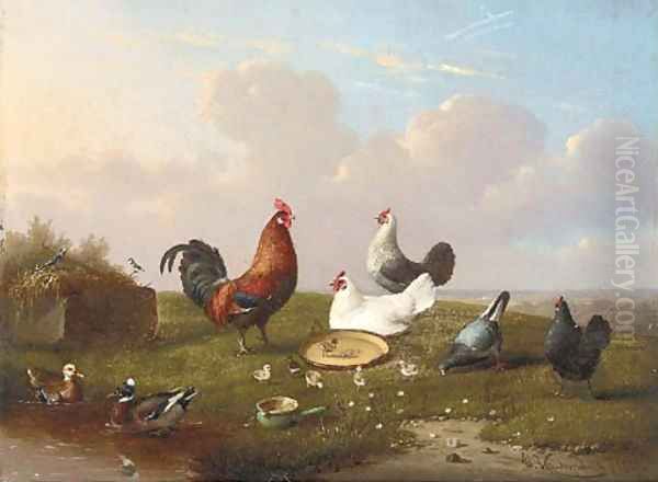 Poultry in a landscape at springtime Oil Painting by Francois Vandeverdonck