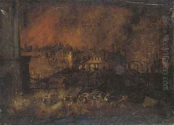 Aeneas rescuing his father Anchises from the burning city of Troy Oil Painting by Frederik Valckenborch