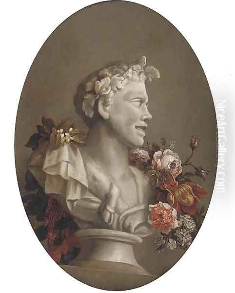 A bust of Pan adorned with a garland of flowers Oil Painting by Gaspar-pieter The Younger Verbruggen