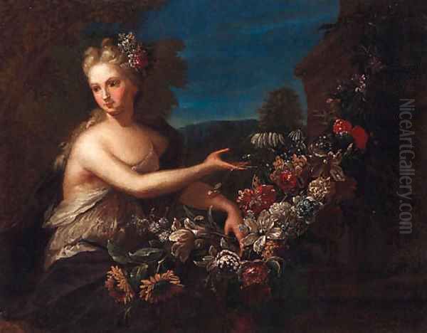 Portrait of a lady as Flora Oil Painting by Gaspar-pieter The Younger Verbruggen