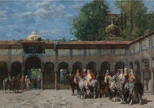 Cavalieri Circassi Che Aspettano Il Loro Capo Oil Painting by Alberto Pasini