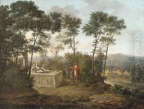 A classical landscape with figures by a tomb Oil Painting by Pierre-Henri de Valenciennes