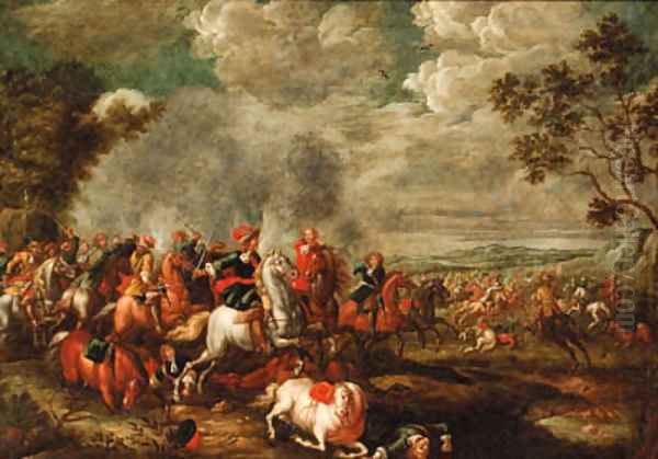 A cavalry battle Oil Painting by Jan Peeter Verdussen