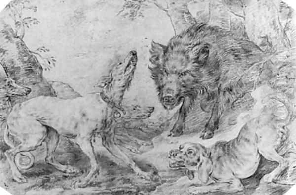 A Boar surrounded by Dogs Oil Painting by Paul de Vos