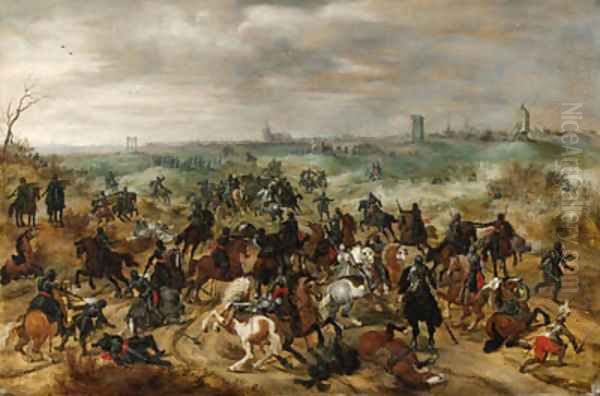 The Battle between Officers Braut and Gerard Abrahamsz., called Lekkerbeetje, at Vught, 5 February 1600 Oil Painting by Sebastien Vrancx