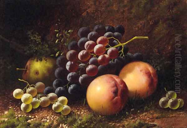 Grapes, Peaches and an Apple on a mossy Bank Oil Painting by Alphonse Vimont