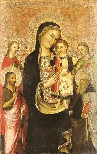 The Madonna and Child with Saints Catherine of Alexandria, John the Baptist, Anthony the Great and a female saint Oil Painting by Francesco D'Antonio Da Viterbo