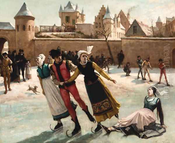 The Skaters Oil Painting by Franz Kaspar Huibrecht Vinck