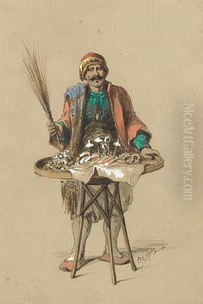 Street Vendor Of Constantinople Oil Painting by Amadeo Preziosi