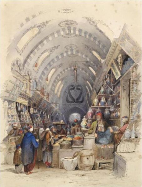 The Spice Bazaar (misir Carsisi), Istanbul Oil Painting by Amadeo Preziosi