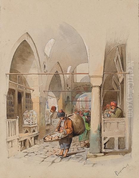 The Yoghurt Seller In Oil Painting by Amadeo Preziosi