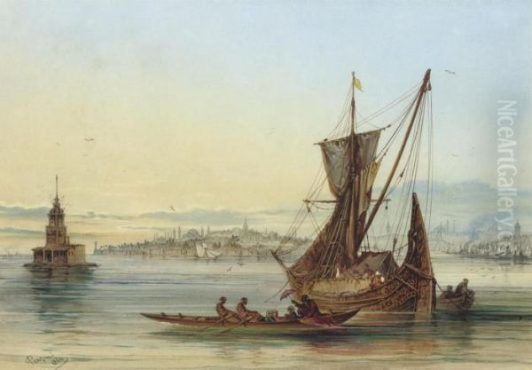 Kiz Kulesi (maiden's Tower), Constantinople Oil Painting by Amadeo Preziosi