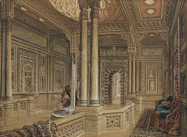 Interior Of A Palace Reception Room Oil Painting by Amadeo Preziosi