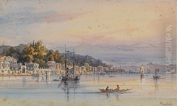 View On The Bosphorus Looking Towards The Giant's Grave Oil Painting by Amadeo Preziosi