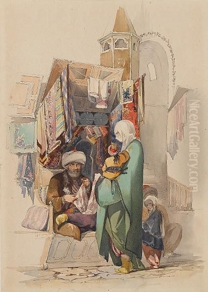 The Cloth Seller At The Bazaar Oil Painting by Amadeo Preziosi