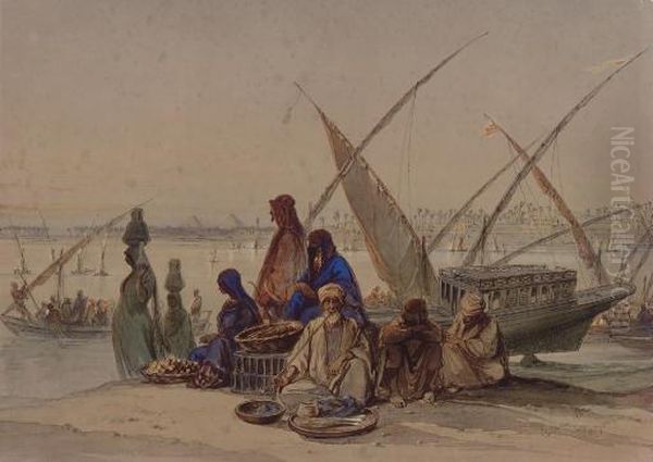 On The Banks Of The Nile, Cairo Oil Painting by Amadeo Preziosi