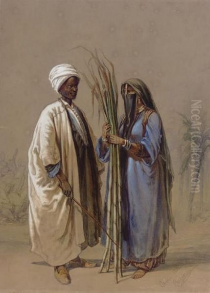 An Egyptian Man And His Wife Oil Painting by Amadeo Preziosi