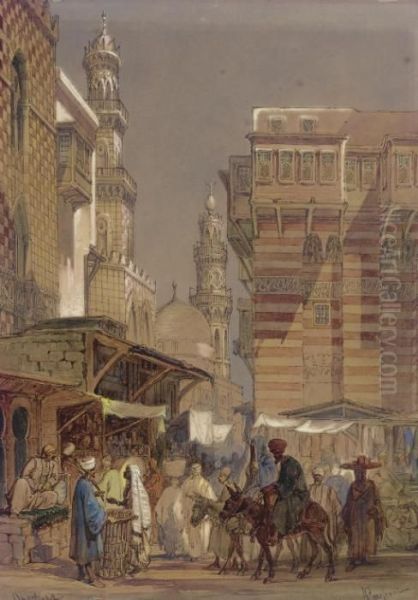 Market Day On The Mu'izz Id-din Li-lah, Old Cairo Oil Painting by Amadeo Preziosi