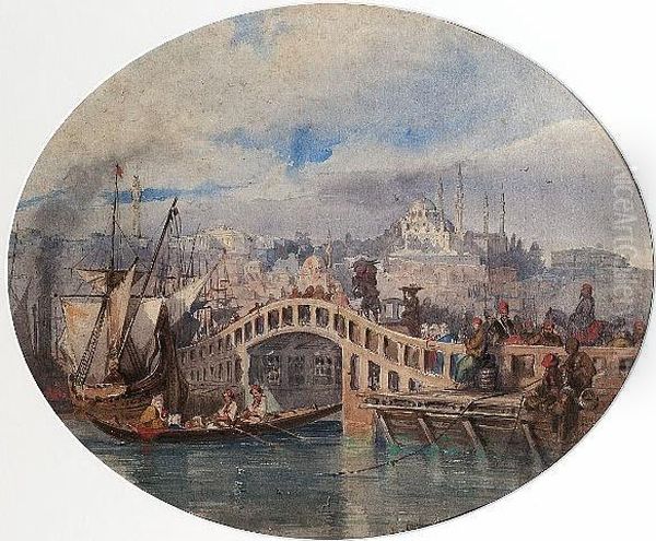 The Galata Bridge, Istanbul, Turkey Oil Painting by Amadeo Preziosi