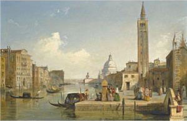 View Of The Grand Canal, With The Church Of Santa Maria Dellasalute, Venice Oil Painting by Edward Pritchett